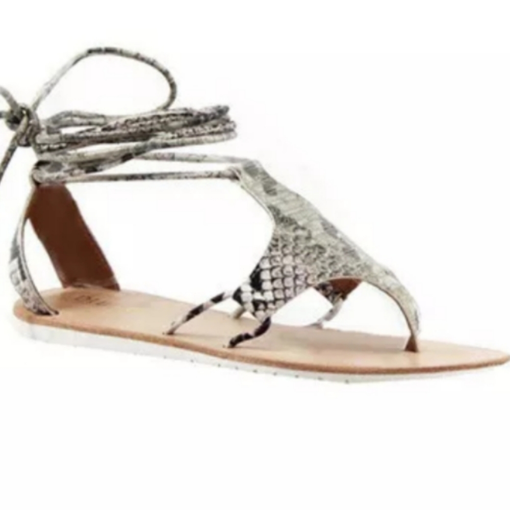 NEW Anthro Diba True Snakeskin Print 100% Leather Flat Gladiator Lace Up Sandal